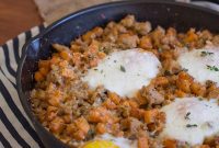 Farmhouse Chicken Sausage & Sweet Potato Hash with Baked Eggs