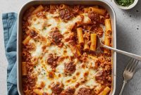 Effortless Ziti Bake with Smoked Gouda and Caramelized Onions