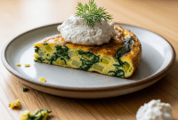 Leek and Spinach Frittata with a Creamy Feta Cloud