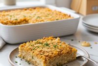 Gooey Cheesy Hashbrown Bake with a Golden Cornflake Crisp
