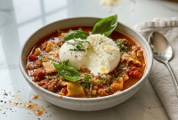Creamy Spicy Crockpot Lasagna Soup with Ricotta and Burrata