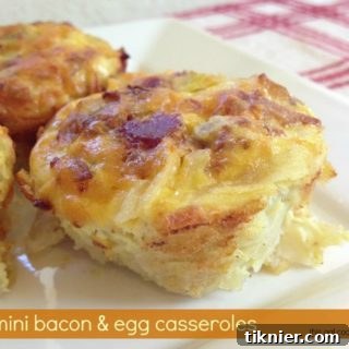 Mini Bacon & Egg Casseroles with a golden-brown potato crust, perfect for breakfast or brunch.