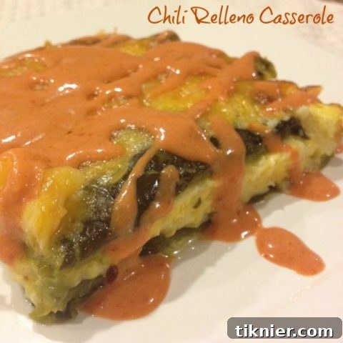 Cheesy Chili Relleno Bake 3 A top-down view of the freshly baked Chili Relleno Casserole, golden brown and ready to serve.