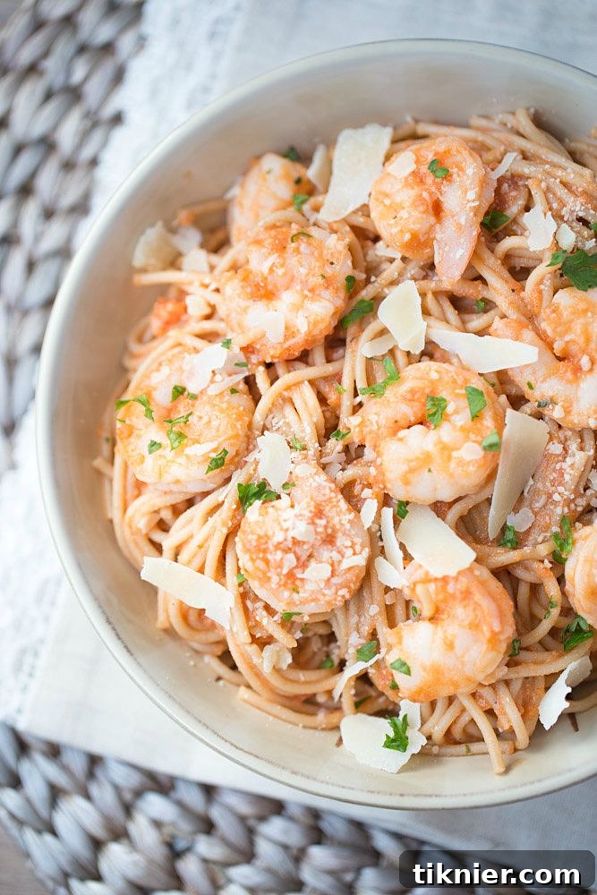 Shrimp Pasta with Spicy Tomato Cream Sauce recipe footer image