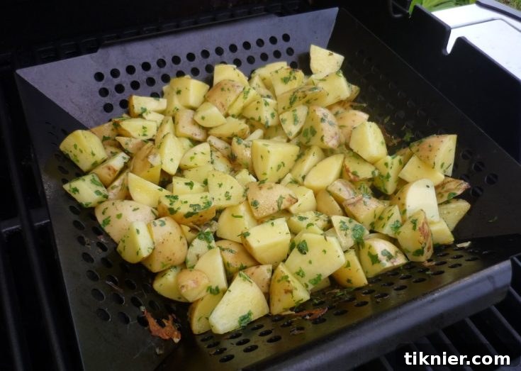 Delicious grilled herbed potatoes with toppings