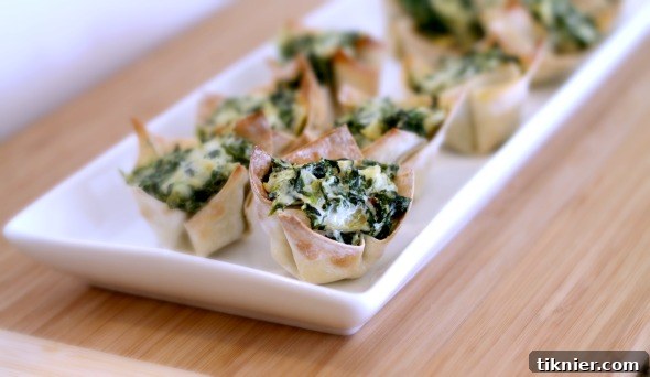 Crispy Spinach and Artichoke Wontons in a serving dish