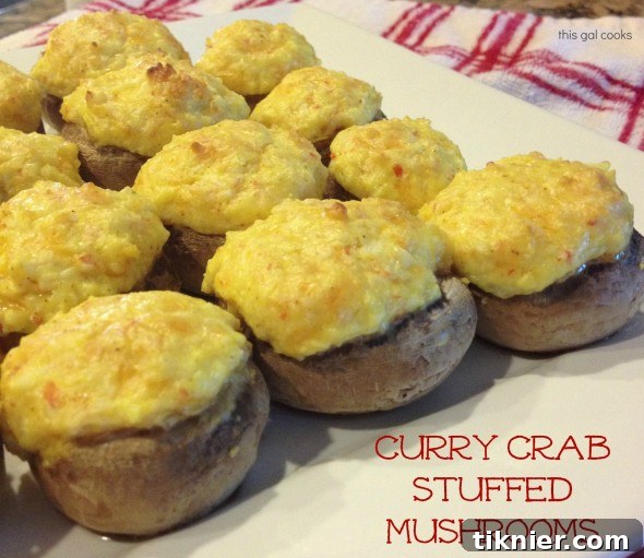 Gourmet Curry Crab Stuffed Mushrooms, a unique appetizer choice.