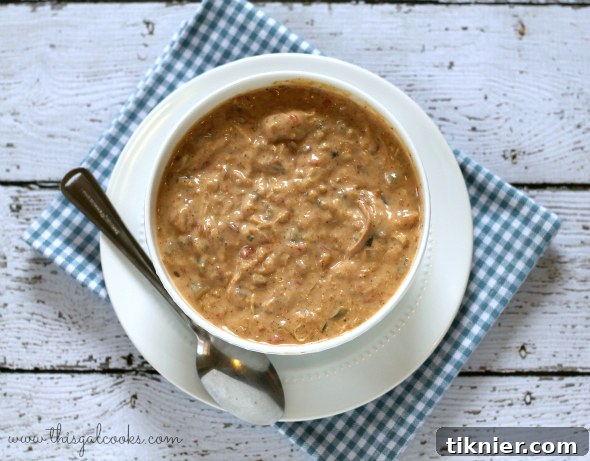 Hearty Mexican Style Crockpot Creamy Chicken Soup, perfect for a cozy dinner.