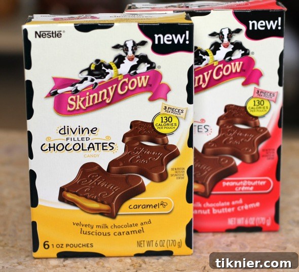 Skinny Cow Divine Chocolates: Indulgence Meets Lightness 2 Skinny Cow Divine Filled Chocolates in a visually appealing arrangement, showcasing the delicious low-calorie treats.