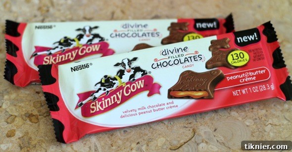 Skinny Cow Divine Chocolates: Indulgence Meets Lightness 4 Close-up of Skinny Cow Divine Filled Chocolates packaging, highlighting product details.