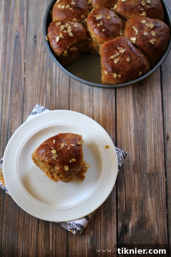Soft and Buttery Oatmeal Molasses Rolls with a golden crust