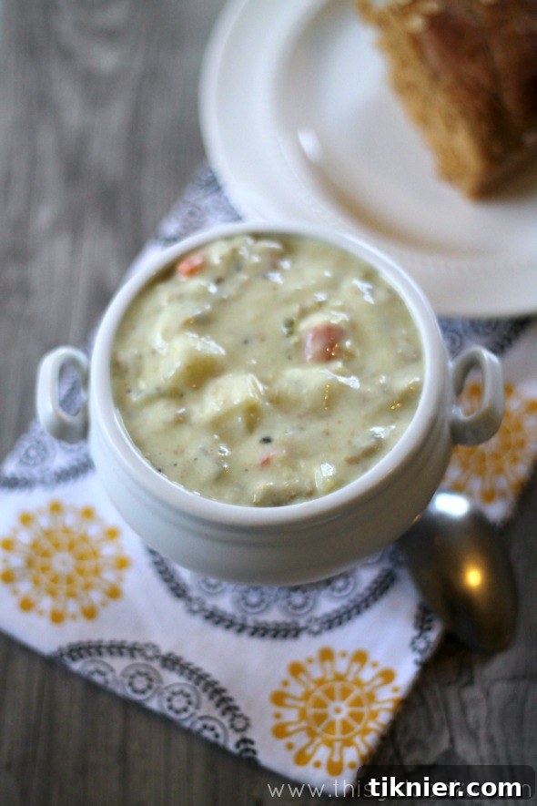 Lightened Up Clam Chowder - This Gal Cooks #soup #chowder #seafood