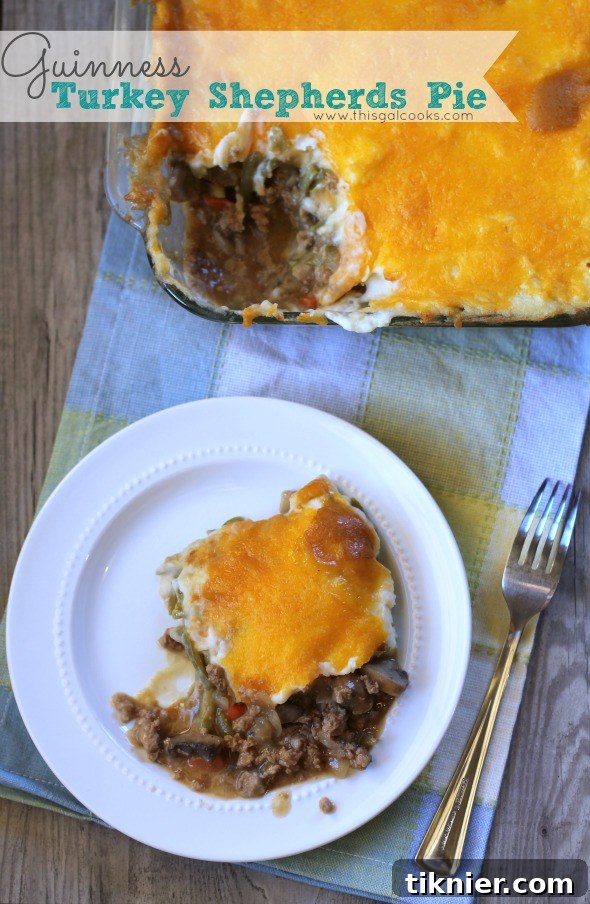 Guinness Turkey Shepherd's Pie: A unique and savory twist on a classic comfort food, featuring ground turkey and the rich depth of Guinness stout. Perfect for weeknight dinners or special occasions.