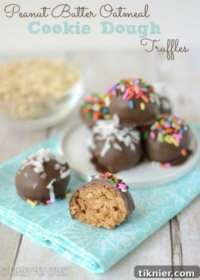 Rich and satisfying Peanut Butter Oatmeal Cookie Dough Truffles, offering a delightful combination of classic flavors in a bite-sized format.
