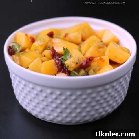 Chipotle Peach Salsa - a close-up of the delicious fruit and pepper blend.