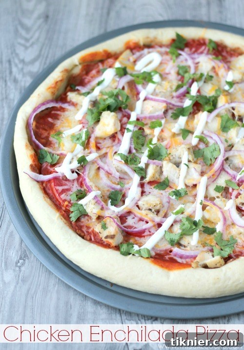 Delicious Chicken Enchilada Pizza, a Tex-Mex fusion dish perfect for easy weeknight dinners.
