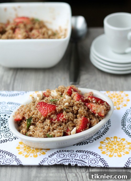 Close-up of Strawberry Quinoa Salad ingredients including fresh strawberries and quinoa