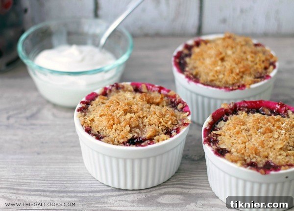 Cherry Crisp from www.thisgalcooks.com. A delightful fruit crisp recipe featuring tart cherries and a sweet oat topping. #cherryrecipes #fruitcrisp #vegan