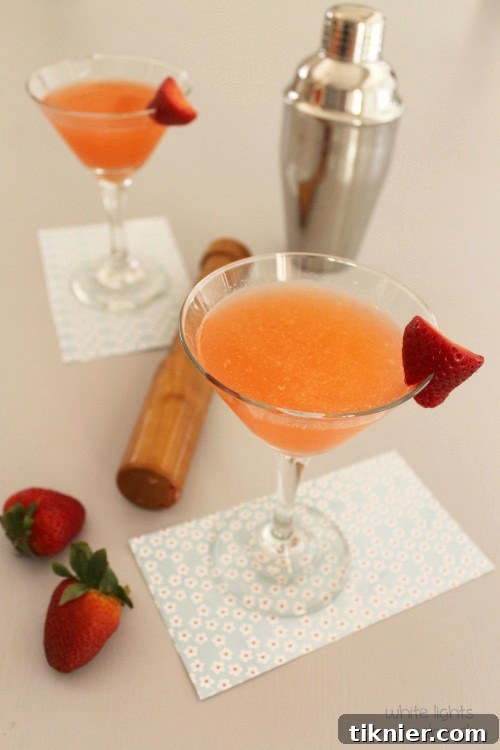 Strawberry Lemongrass Martini in a clear glass
