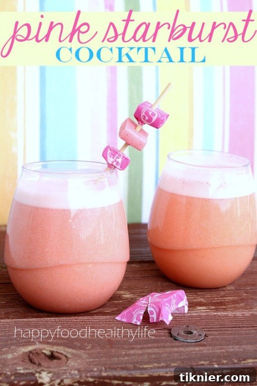 Sweet and vibrant Pink Starburst Cocktail with candy garnish