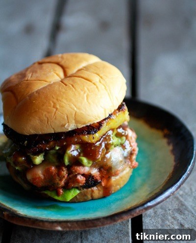 Hawaiian BBQ Salmon Burgers with Coconut Caramelized Pineapple