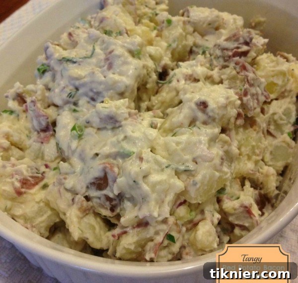 Old photo of Tangy Red Potato Bacon Salad, showing poor presentation.