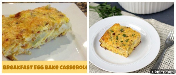 Before and After Food Photography Comparison: Breakfast Egg Bake Casserole. Left: iPhone photo from last year. Right: DSLR photo from a couple of weeks ago, showcasing improved lighting and composition.
