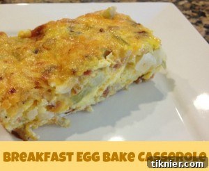 Poor Food Photography Example: Breakfast Egg Bake Casserole pre-DSLR. Unappetizing image with harsh lighting and poor clarity.