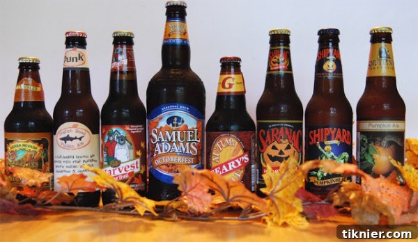 A vibrant collection of Fall Beers, including pumpkin ales and Oktoberfest brews, perfect for culinary inspiration in the Spiked Recipe Challenge.