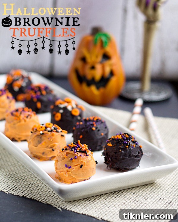 Assorted Halloween Brownie Truffles on a festive plate for a party