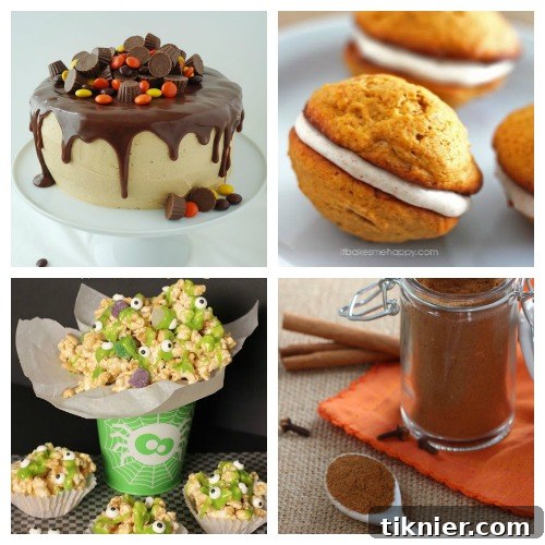 Marvelous Mondays Link Party #69 features a collage of delicious recipes including chocolate peanut butter cake, pumpkin whoopie pies, gooey caramel apple monster corn, and pumpkin pie spice.