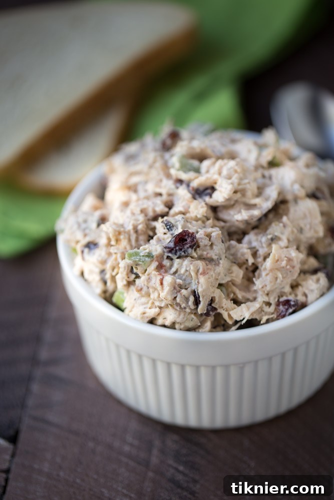Delicious Cranberry Pecan Chicken Salad, great for crackers or mini sandwiches at holiday parties.