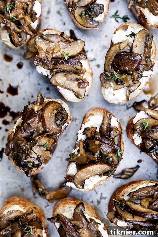 Earthy Mushroom and Goat Cheese Crostini, a sophisticated appetizer for gourmet palates.