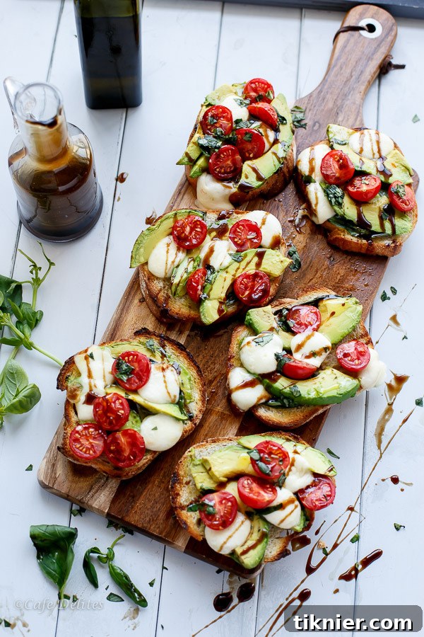 Refreshing Grilled Avocado Caprese Crostini, a light and flavorful starter.