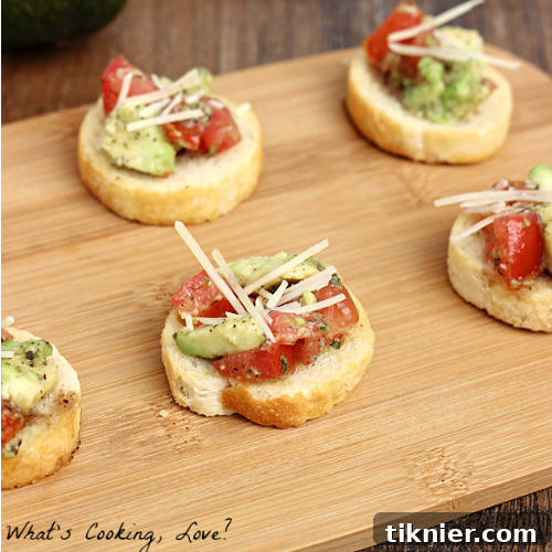 Fresh Avocado Bruschetta, a vibrant and healthy holiday appetizer option.