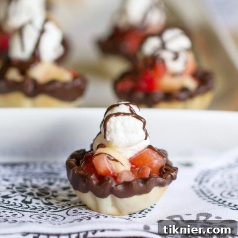 Ghirardelli Strawberry Banana Phyllo Cups, a quick and easy dessert recipe for entertaining