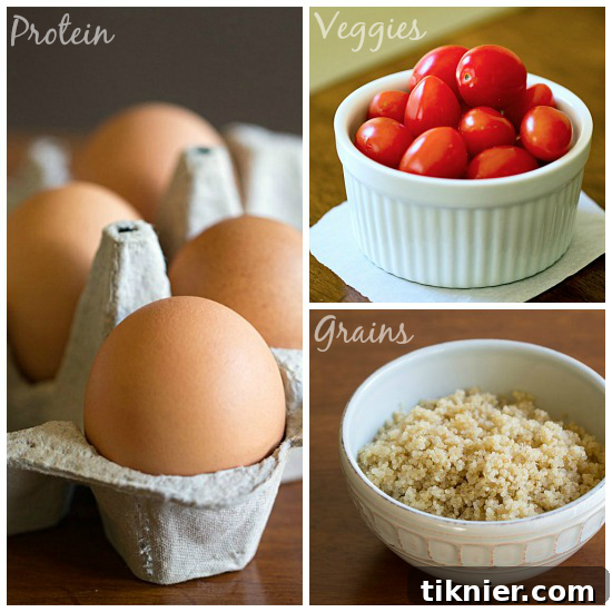 Zesty Baked Eggs with Quinoa and Garden Fresh Salsa 3 Baked Eggs with Quinoa and Fresh Salsa - A fresh, healthy breakfast option. Packed with protein, veggies and grains.