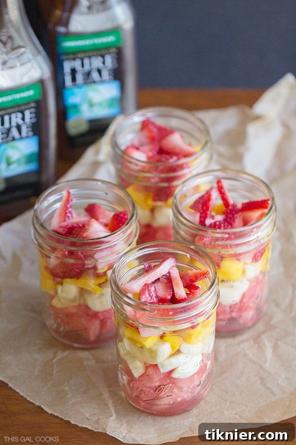 On the Go Fresh Fruit Salad and Lipton Pure Leaf Tea on This Gal Cooks #healthysnacking #fruit #recipes