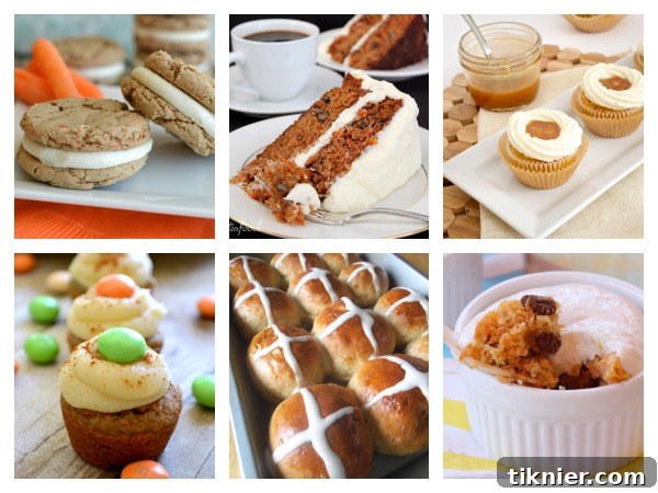 A collage of six delicious carrot recipes, perfect for spring and Easter celebrations.