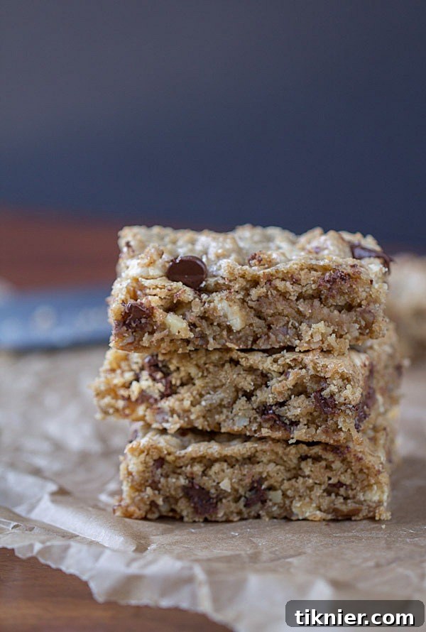 A close-up of freshly baked Congo Bars showing the rich texture and delicious inclusions.