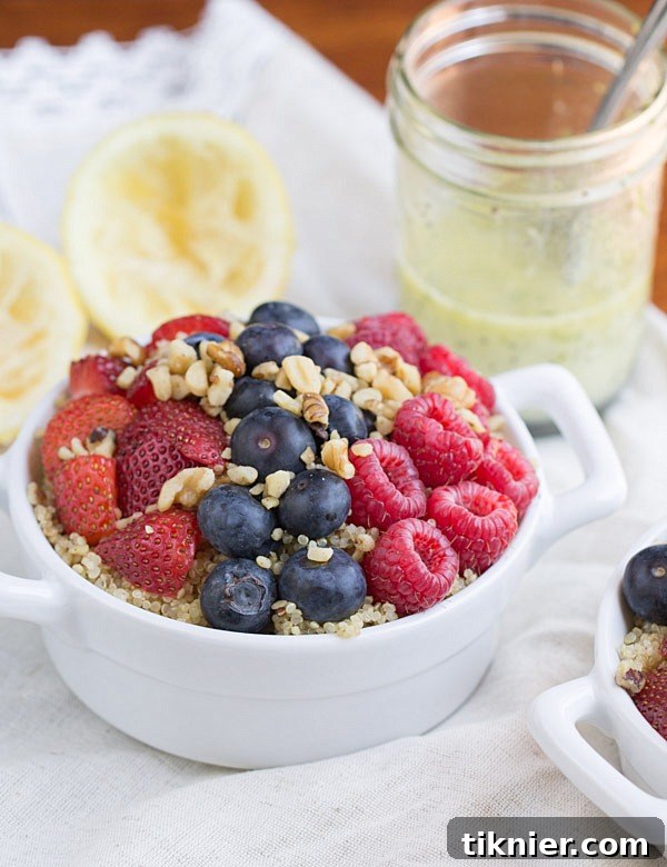 Vibrant Berry Quinoa Salad with Toasted Walnuts 6 Overhead view of a vibrant Fresh Berry Quinoa Salad