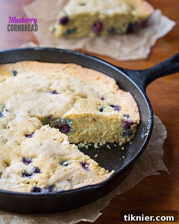 Blueberry Cornbread slice, showing moist texture.