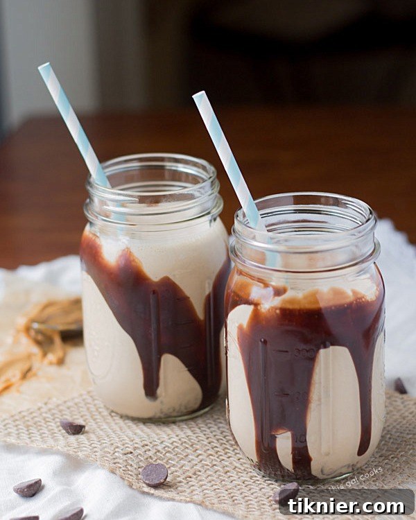 Close-up of a refreshing Chocolate Peanut Butter Banana Smoothie in a glass