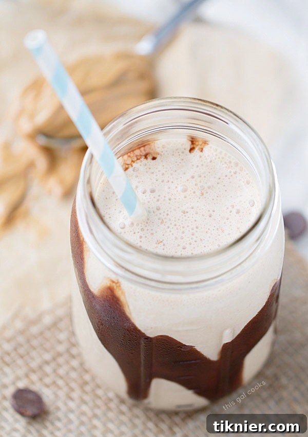 Chocolate Peanut Butter Banana Smoothie prepared in a blender