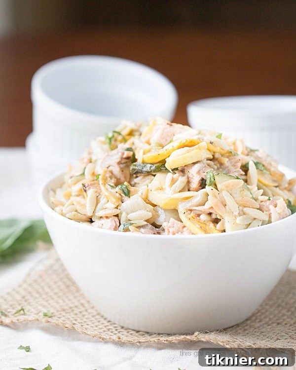 Mediterranean Grilled Salmon Orzo Salad 4 Homemade Grilled Salmon and Vegetable Orzo Salad with Greek Dressing