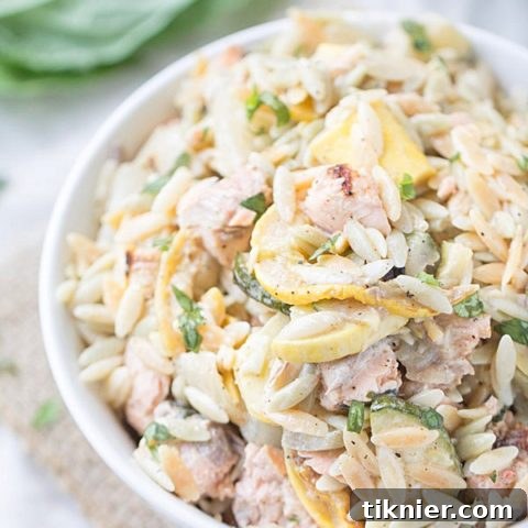 Grilled Salmon and Vegetable Orzo Salad