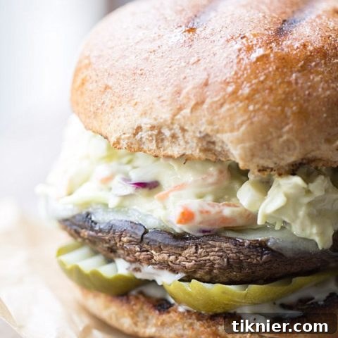 Portobello Burgers with Chipotle Avocado Slaw
