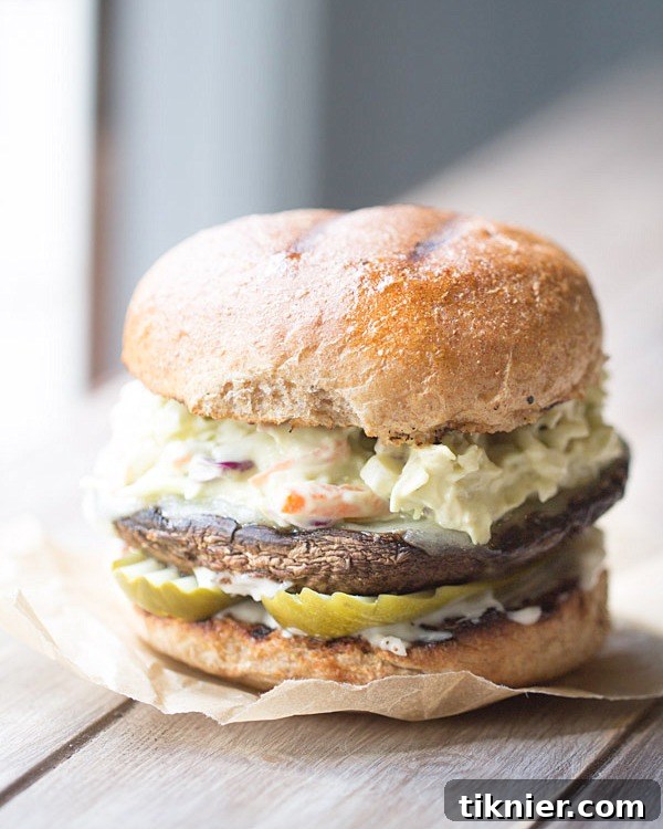 Portobello Burgers with Chipotle Avocado Slaw