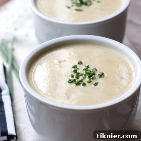 Delicious Slow Cooker Potato Ham and Leek Soup ready to serve