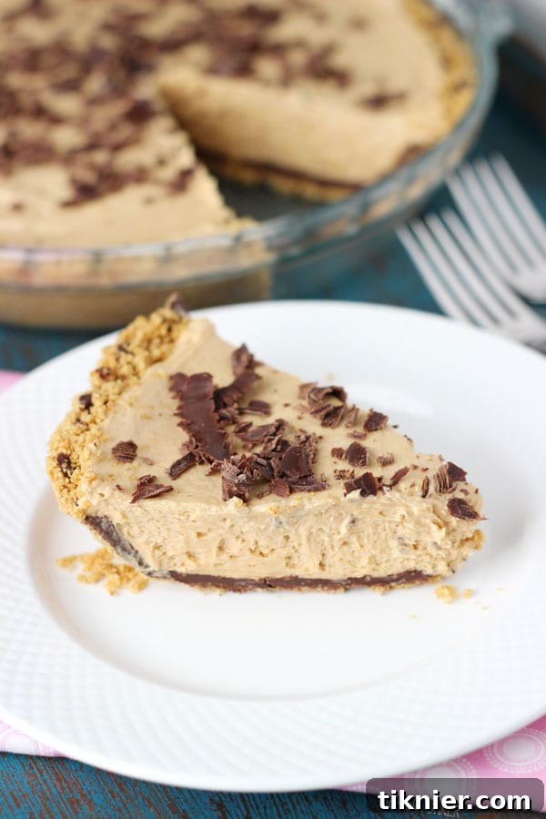 A classic No-Bake Peanut Butter Chocolate Pie with a thick, creamy filling.